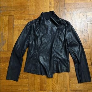 Calvin Klein Womens Fall Faux Suede Motorcycle Jacket Black